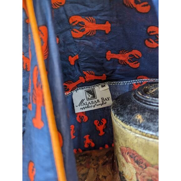 Malabar Bay Organic Cotton Novelty Robe Size M Kimono Belt Blue Lobster Seafood - Picture 4 of 5